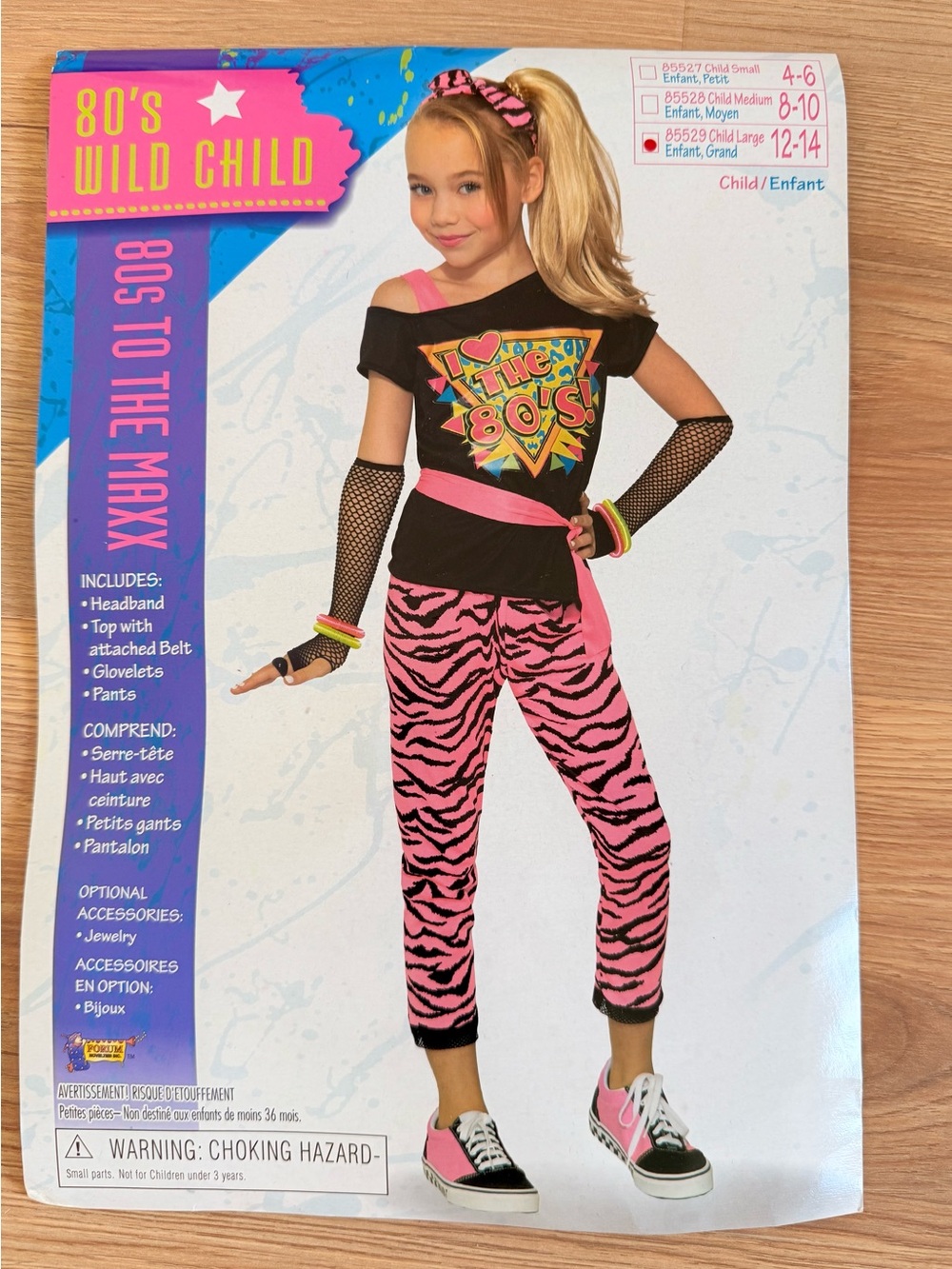 80's Wild Child Pink & Black Zebra Kids Costume- Girls 12-14